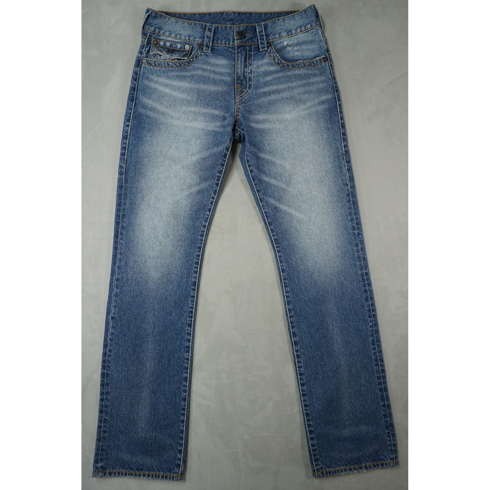 True Religion Jeans Mens 33x34 Straight Leg Flap Pocket Distressed Faded